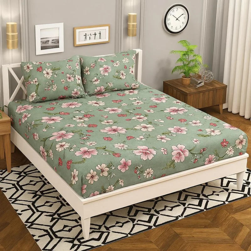 تامي طقم ملاية سرير سوبر كينغ من تومي 229×254 سم مع غطائي وسادة – لينين ناعم بطبعة زهور